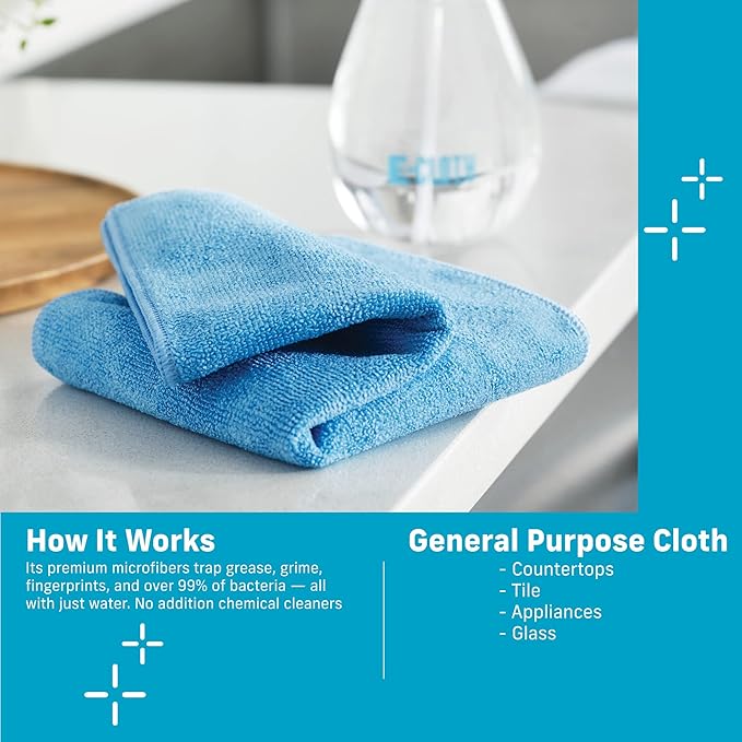 E-Cloth Microfiber Cloth 4-Pack, World's Leading Premium Microfiber Cleaning Cloth, Twice as Durable as Competition, 1 Year Guarantee, Ideal for Kitchen, Countertops, Sinks, and Bathrooms, Assorted
