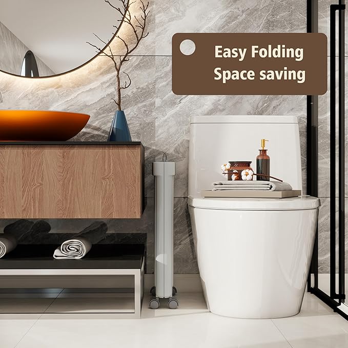 UAK 67L Plastic Laundry Basket with Wheels & Handle, Heavy Duty Foldable Laundry Hamper – Easy Clean Waterproof Rolling Organizer for Bathroom & Laundry Room, Grey
