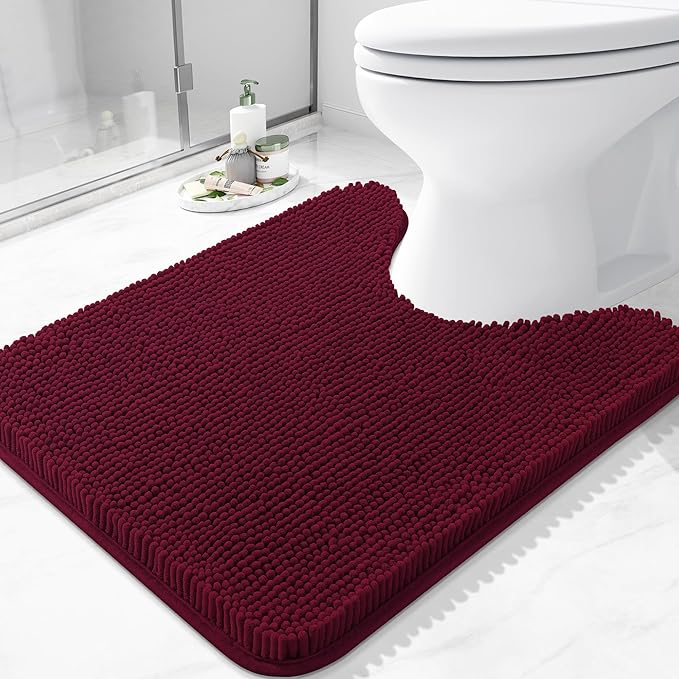 Arotive Bathroom Toilet Rugs U Shaped 24x20, Extra Soft Absorbent Shaggy Chenille Contour Bath Rugs for Toilet, Machine Washable Non-Slip Contoured Bath Mats, Burgundy