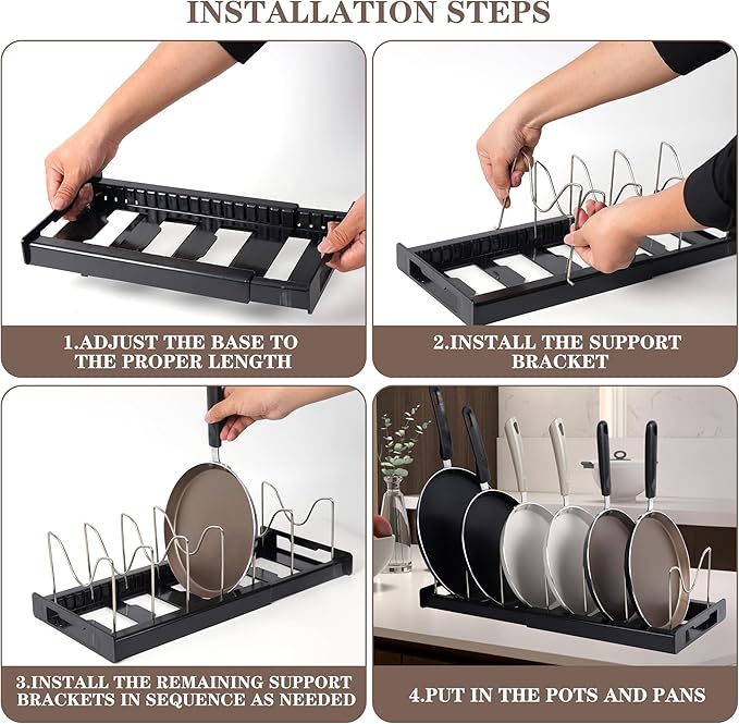 Expandable Pot and Pan Organizer Rack with 7 Stainless Steel Adjustable Shelves, for Neatly Storing Cookware, Pots, Pans, Lid (Style 1)