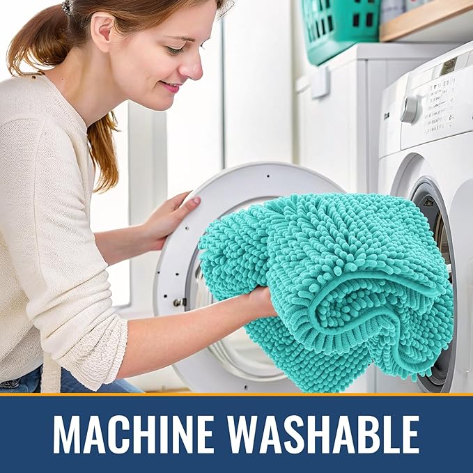 Arotive Bathroom Rugs 30x20, Extra Soft Absorbent Shaggy Chenille Bath Rugs, Machine Washable Rubber Backing Non-Slip Bath Mats for Bathroom Floor Tub and Shower, Home Decor Accessories, Turquoise