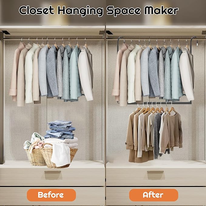 Hanging Closet Rod Adjustable Width Height Closet Rods For Hanging Clothes Black Closet Extender Hanging Rod Clothes Space-Saving Hanging Bar Organizer