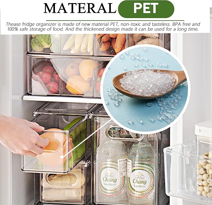 bealy 2 Pack Fridge Organizers and Storage with Pull out Drawer, Stackable Storage Drawer, Clear Refrigerator Organizers, BPA-Free for Kitchen Cabinet Pantry, 3.14QT