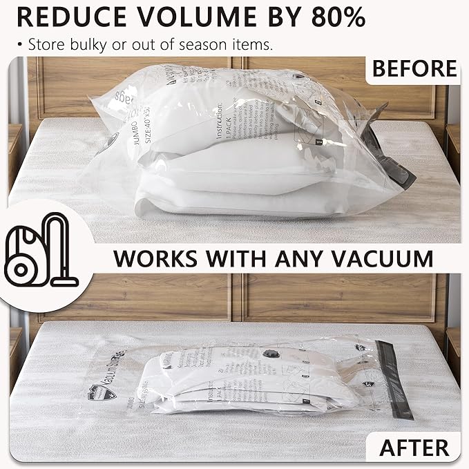 8 Jumbo Vacuum Storage Bags, Compression Packing Seal Space Saver Cubes for Clothing Bedding Comforters Blankets Pillows