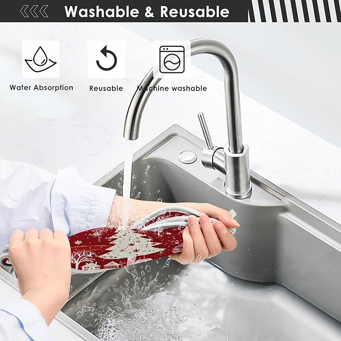 2 Pack Faucet Splash Catcher Christmas Tree Sink Mat for Faucet Absorbent Kitchen Splash Guard Drip Catcher for Farmhouse Barthroom Bar, S
