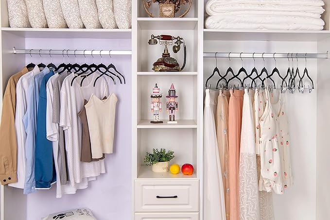 Quality Hangers Clothes Hangers 50 Pack - Non-Velvet Plastic Hangers for Clothes -Heavy Duty Coat Hanger Set -Space-Saving Closet Hangers with Chrome Swivel Hook, Non-Flocked Hangers (50, Black)