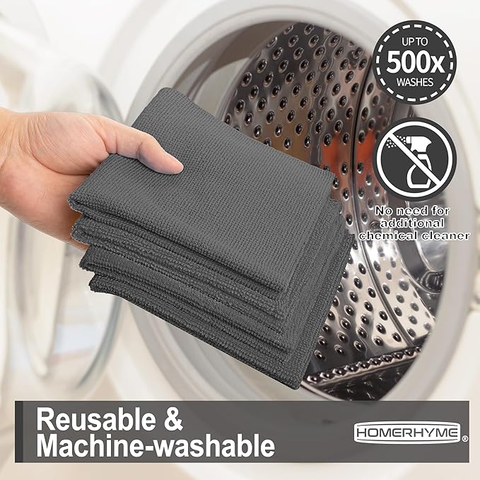 HOMERHYME Microfiber Cleaning Cloth, 12 Pack Grey Cleaning Rags,12" X 11" Lint Free Dish Towels Wash Cloths, Reusable Microfiber Towels for Home and Kitchen Bathroom Apartment Cleaning Supplies