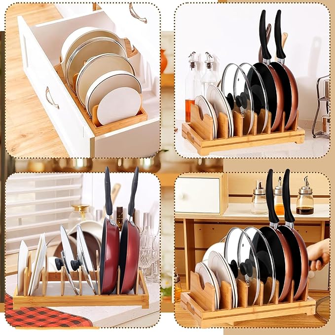 Pots and Pans Lid Organizer Holder Rack,Pot and Pan Organizer Drawer Organizer for Cutting Boards & Baking Sheets,Plates, Frying Pan, Skillet,Reusable Containers