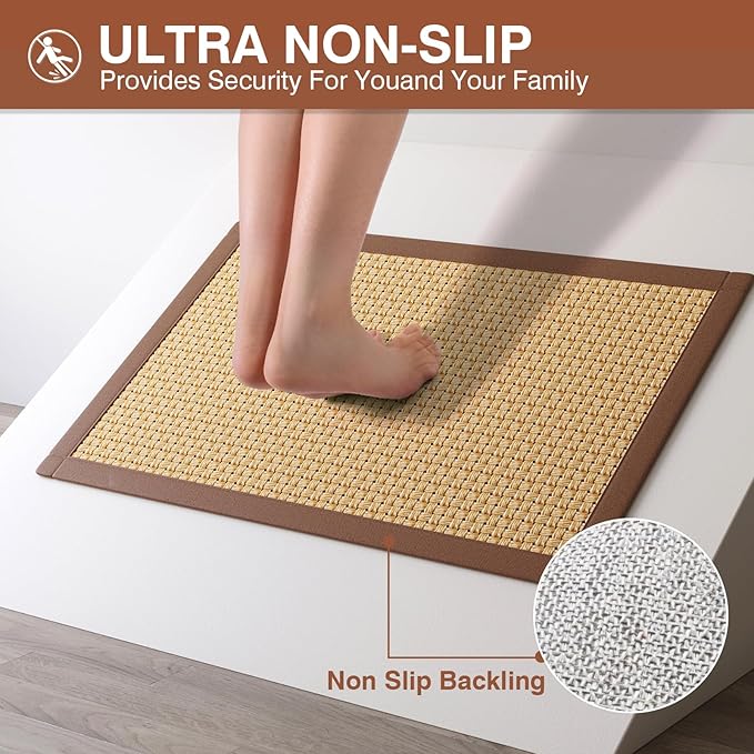 YDKGL Quick Dry Absorbent Bathroom Rugs Mat Non Slip Bath Mat Ultra Thin Bath Mats Bathroom Mat Floor Rubber Backed Fit Under Door Woven Washable Bath Rugs Brown 16x24