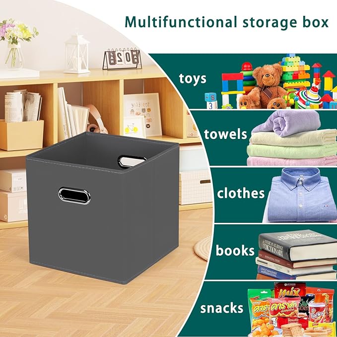 Black Foldable Storage Cubes Bins, Fabric Storage Box Cubes Organizer Baskets with Dual Handles for Home Organizer,Set of 3,(Gray)