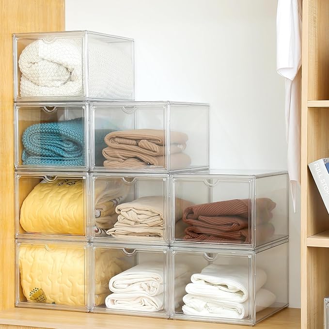Clear Shoe Storage Boxes Stackable, Display Case With Magnetic Door, 4 Pack Acrylic, Plastic Shoe Boxes With Lids, Sneaker Storage