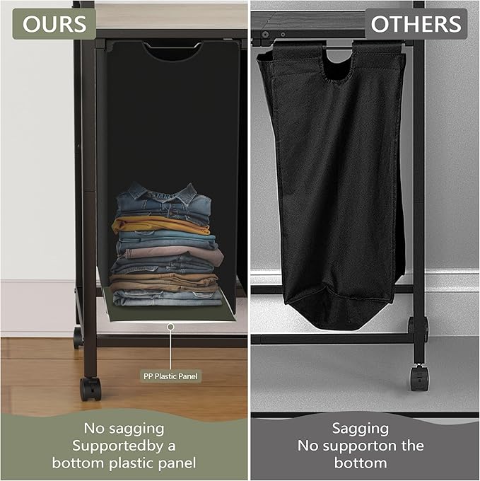 Laundry Hamper, Laundry Basket, Laundry Sorter with 2 Pull-Out and Removable Bags, Shelf, Laundry Room Storage with Table, for Bathroom, Bedroom, 3 x 10.5 Gal (40L), Greige
