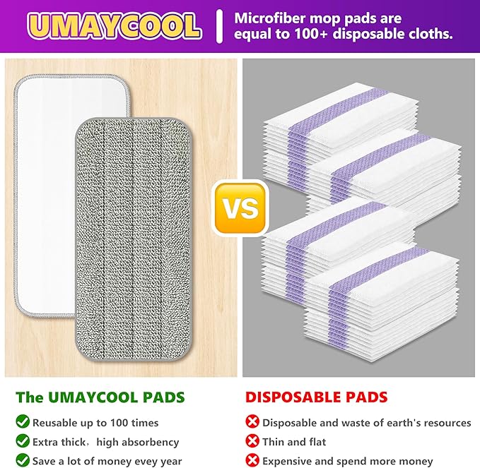 Reusable Mop Pads Refills for Swiffer WetJet, Wet Pads Refill Microfiber Mop Replacement Machine Washable Up to 100 Times for Floor Cleaning Wet Dry Use for All Floor Types, 6 Pack