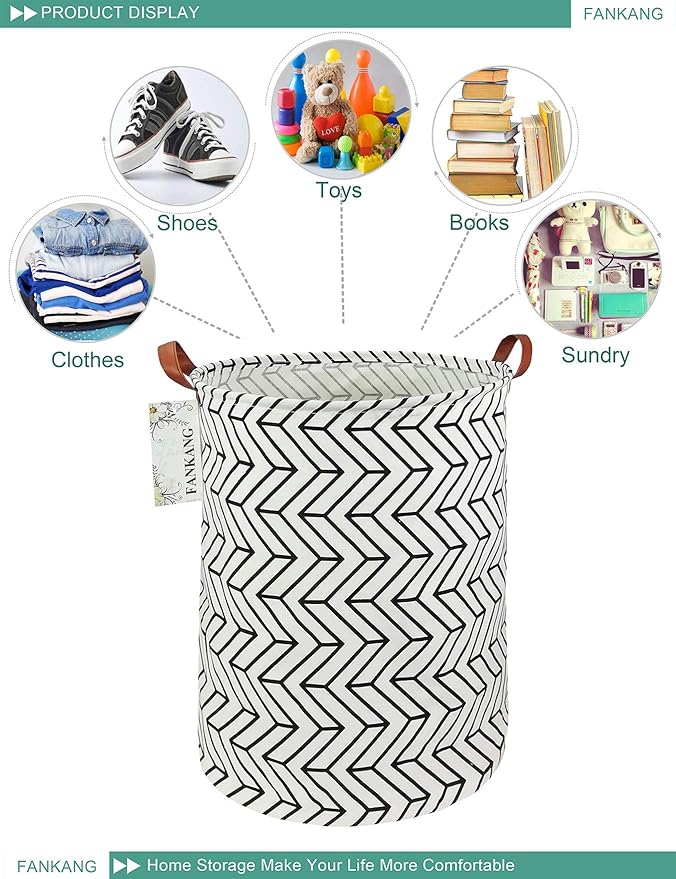 FANKANG Storage Basket, Nursery Hamper Canvas Laundry Basket Foldable with Waterproof PE Coating Large Storage Baskets for Kids Boys and Girls, Office, Bedroom, Clothes,Toys（Geometric）