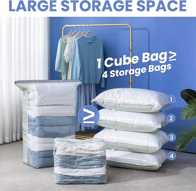 TAILINK 8 Pack Vacuum Storage Bags, Jumbo Cube 31x40x15 Inch, Extra Large Vacuum Seal Bgas for Comforters, Blankets, Pillow, Quilts, Space Saver Clost Oragnization, Clear