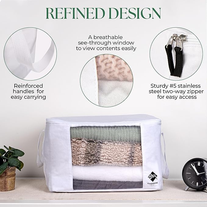 Cashmere Sweater Storage Bags | with Moth Protection Cedar | Breathable & Washable Cotton Bag | Suitable For Sweaters, Merino Wool, Scarves and more