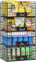 JKsmart 4 Pack XXL Stackable Wire Baskets with Handles for Pantry Storage and Organization,Fruit and Vegetable Basket with Name Plates,Metal Storage Bins for Snack Can Fruit Veggies