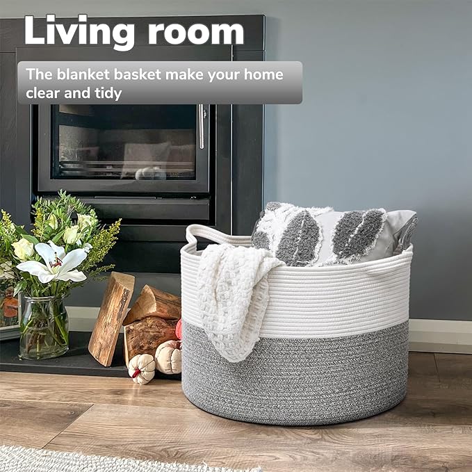 Goodpick Extra Large Rope Basket, 83L Blanket Basket Living Room, Baby Toy Storage, Woven Storage for Clothes, Big Toy Bin for Kids Organizer, 21.7 x 13.8 inches