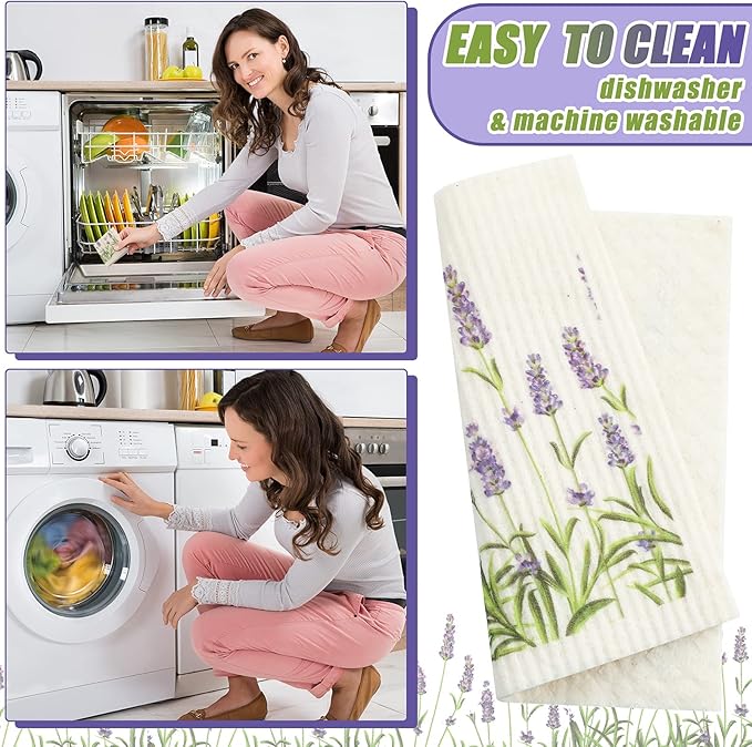 6 Pcs Swedish Kitchen Dish Towels Kitchen Cloths Reusable Sponge Cleaning Cloths Absorbent Dish Cloth Quick Drying Washable Cleaning Wipes No Odor Hand Towel (Lavender)