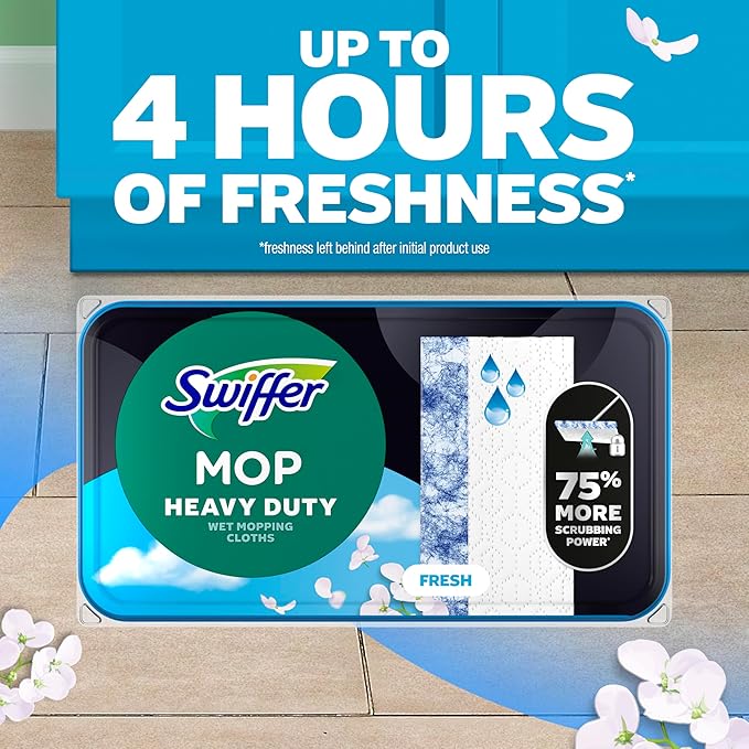 Swiffer Sweep + Mop, Wet Pads Refill, Floor Cleaner, Cleaning Cloths, Heavy Duty, Fresh, 20ct