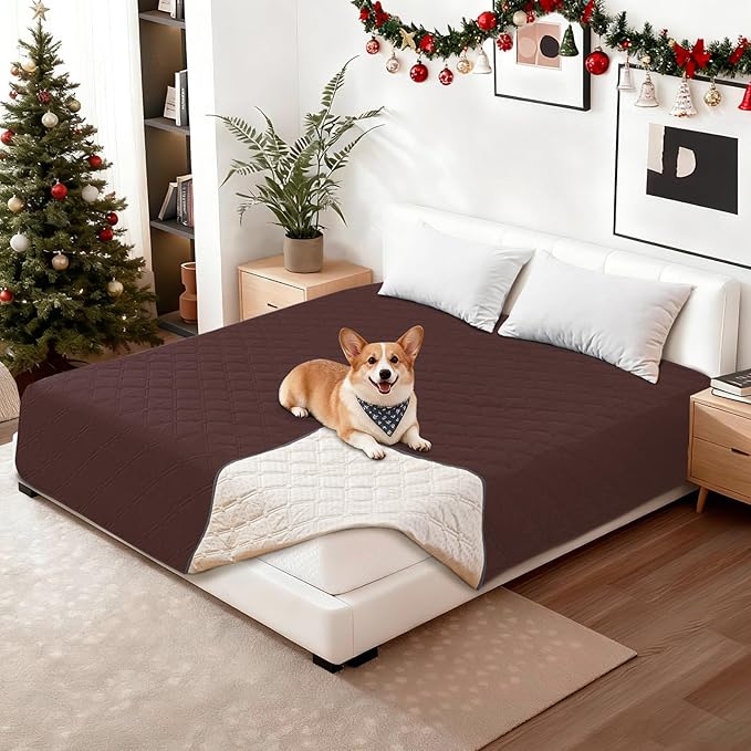 Waterproof Dog Bed Cover, Non-Slip Dog Blanket for Couch, Couch Covers for Dogs Washable, Pet Blanket for Furniture, Pet Bed Mat for Sofa, Car, Pet Supplies (82x82 Inch, Coffee)