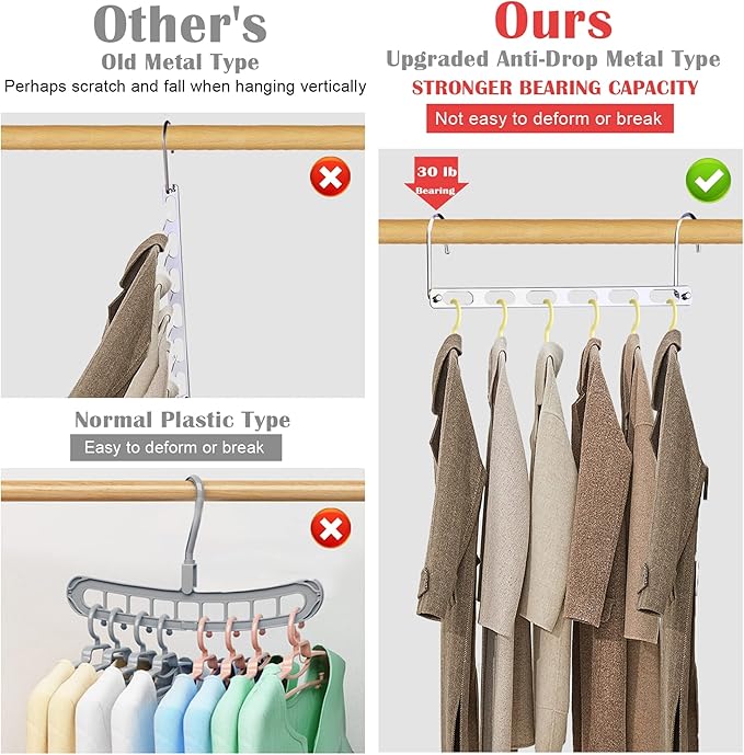 8 Packs Space Saving Hangers for Closet, Collapsible Closet Organizer, Metal Clothes Hangers for Organization and Storage, Dorm Room Essentials