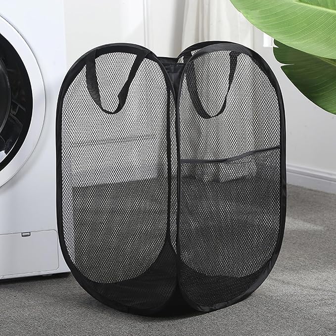 Pop Up Hamper 4Pcs, Mesh Pop Up Laundry Hampers, Foldable Mesh Laundry Hampers, Collapsible Laundry Basket for home college, dorm and apartment (3Black 1Pink)