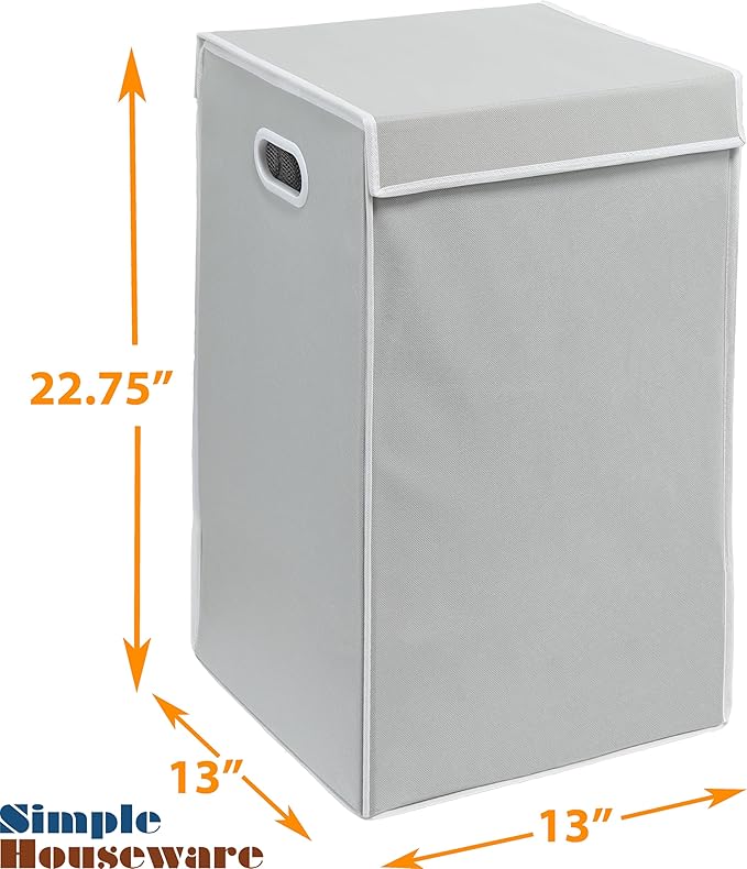 Simple Houseware Foldable Laundry Hamper Basket with Lid and Removable Bag, Gray