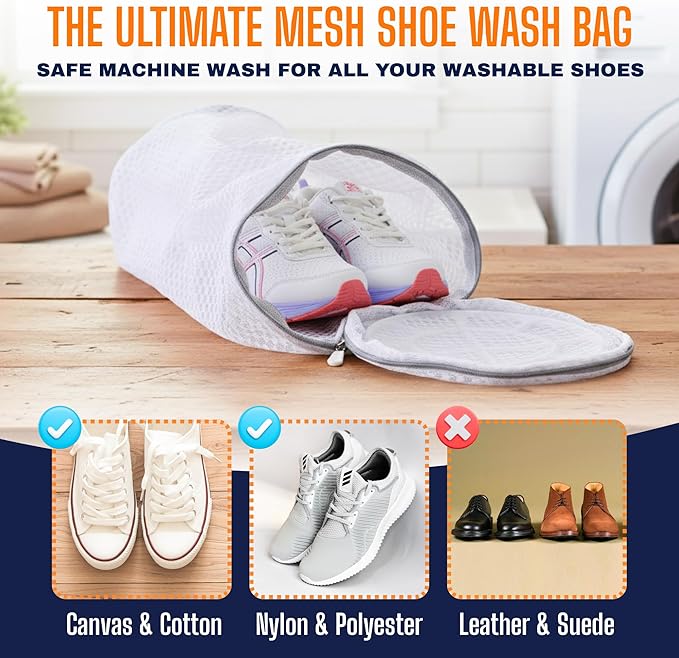 Mesh Shoe Washing Machine Bag (2 Pack) – Shoe Laundry Bag for Washing Machine – Honeycomb Mesh Laundry Bags with Zipper for Sneakers, Shoes, Socks, Bras, Delicates, and Toys – Wash & Dryer Safe