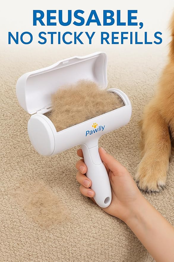 Pawlly Pet Hair Remover Roller – Reusable Lint Roller for Pet Hair, Dog & Cat Hair Remover – Self-Cleaning Fur Removal Tool for Couch, Sofa, Furniture, Carpet, Car Seats & Bedding – No Refills Needed