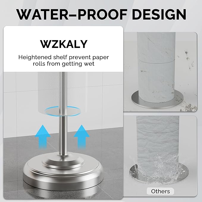 WZKALY Toilet Paper Holder Stand with Storage – 4 Extra Rolls –Brushed Nickel Toilet Paper Holder for Bathroom – Sturdy Base, Classic Retro Style, Space-Saving Bathroom Storage Organizer, Sliver