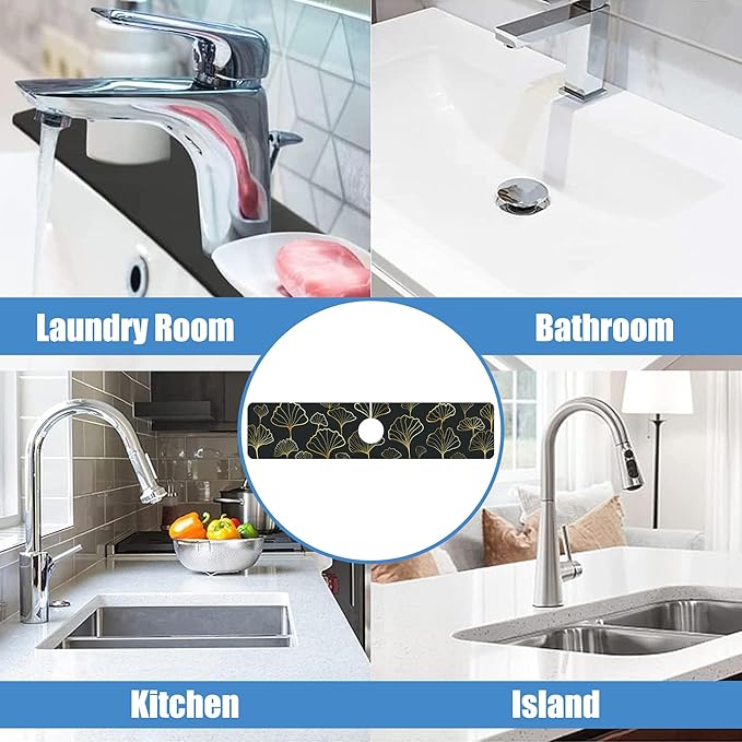 Sink Faucet Absorbing Mat Ginkgo Leaves Sink Splash Guard Drying Mat for Kitchen Bathroom Faucet Sinkmat 23.5"X5.5"