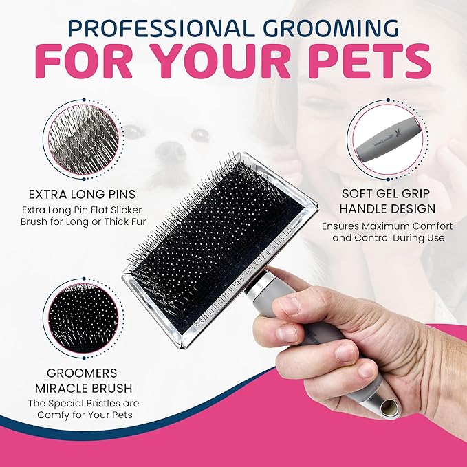 Warren London Slicker Brush for Dogs – Gentle Detangling & Shedding with Comfort Gel Handle – Removes Mats, Loose Fur & Undercoat – Groomer-Approved for Long Thick Doodle Coat Types