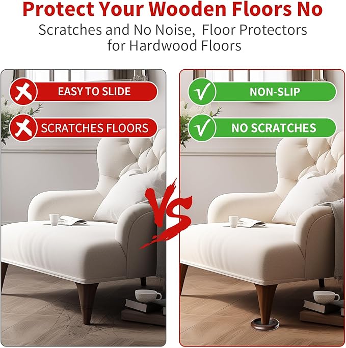 Ezprotekt 2.5 inch Non Slip Round Wood Furniture Pads for Hardwood Floors, 4 Pcs Anti Slip Furniture Coaster for Chair Sofa Bed Couch, Furniture Cups with Anti-Slide EVA Anti-Scratch (Dark Brown)