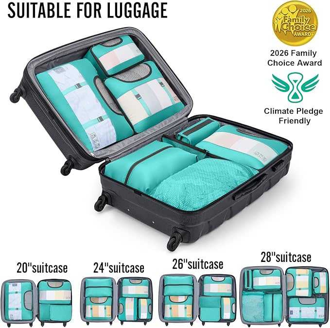 Veken 8 Set Packing Cubes for Travel Essentials, Suitcase Organizer Bags in 4 Sizes, Carry-On Luggage Accessories with Large Laundry & Hanging Toiletry Bag, Must-Have for Airplane, Road Trip & Camping