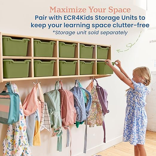 ECR4Kids Scoop Front Storage Bins, Multipurpose Organization, Fern Green, 10-Piece