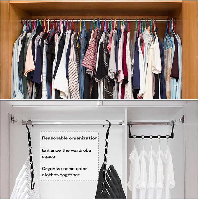 12 Pack College Dorm Room Essentials for Girls Guys, Closet Organizers and Storage, Stronger Space Saving Hangers Clothes Hanger with 5 Holes Closet Storage for Heavy Clothes,Magic Home Organization