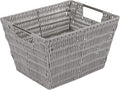 Simplify 12"x10"x8" Medium Woven Basket for Storage with Handles, Nursery, Playroom, Toys, Bedroom, Closet, Clothes, Office, Decorative Organizer Rattan Totes, Grey