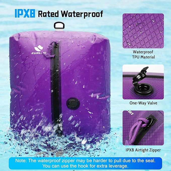 Zurligi Vacuum Bags with Pump for Travel – IPX8 Waterproof Reusable Carry-On Compression Bags for Clothes, Suitcase & Luggage(2-Pack, Purple)