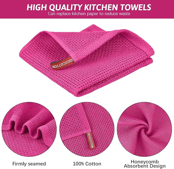 Niallant 4 Pack Pink Cotton Waffle Weave Kitchen Dish Cloths, Soft Absorbent Dish Rags, Quick Drying Cleaning Rags - 12x12 in