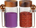 Patoper Glass Coffee Jars Spice Jar Round Storage Canister with Wooden Lid Clear Glass Food Jar for Pantry Sugar Tea Coffee Bean Spice Nuts Cookies Bath Salts (2×250ml(8.4oz) with scoop)
