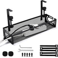 Under Desk Cable Management Tray Small – Clamp-Mounted Wire Organizer & Cord Management Under Desk Rack, No-Drill Metal Cable Organizer for Home Office (Black)