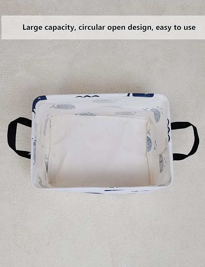 QUEENLALA Rectangular Laundry Hamper/Foldable Nursery Laundry Basket for Organizing/Storage Bin Baskets/Children Toy Office Bedroom/Toy Bin Closet Shelf Rec-Blue Cute Whale）