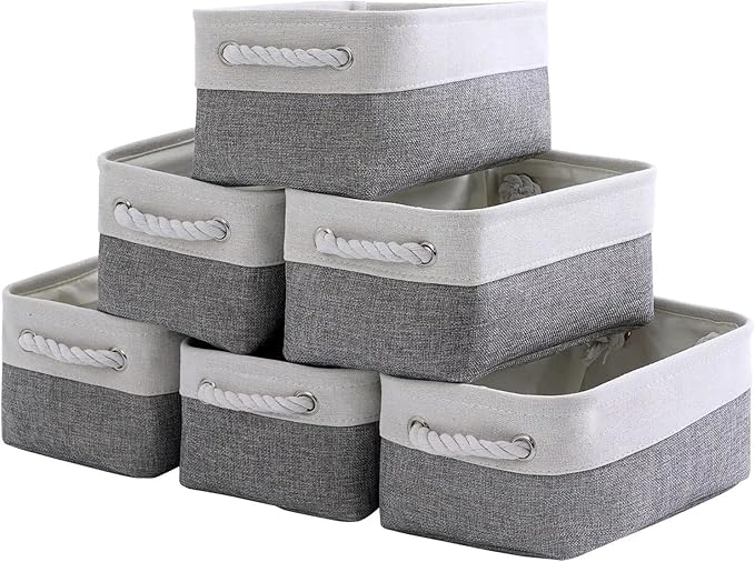 Sacyic Fabric Storage Bins 12x8x5 inch [6-Pack] with Rope Handles - Decorative Baskets for Organizing