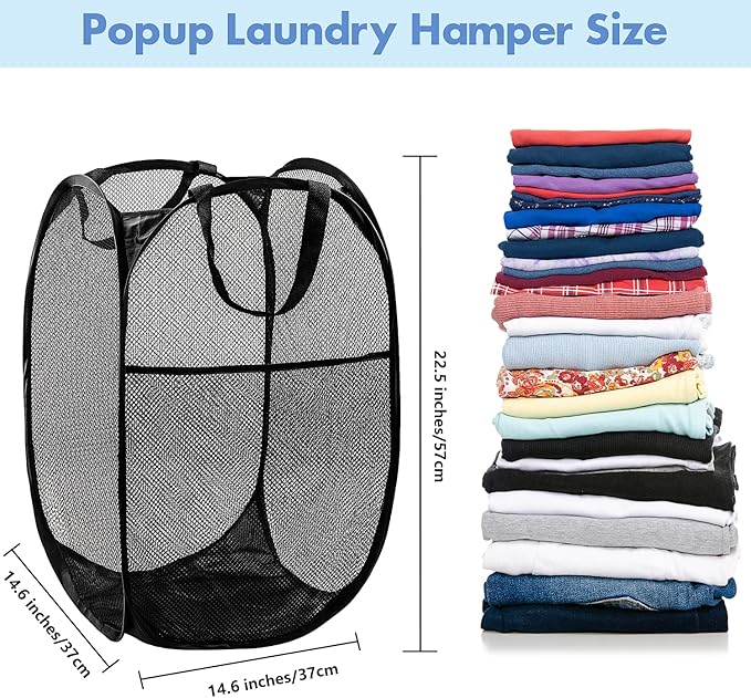 DUCOO Pop Up Hamper, 1 PCS Mesh Pop Up Laundry Hamper, Foldable Mesh Laundry Basket with Space-Saving Design for Home, Dorm, Travel & Storage - Black
