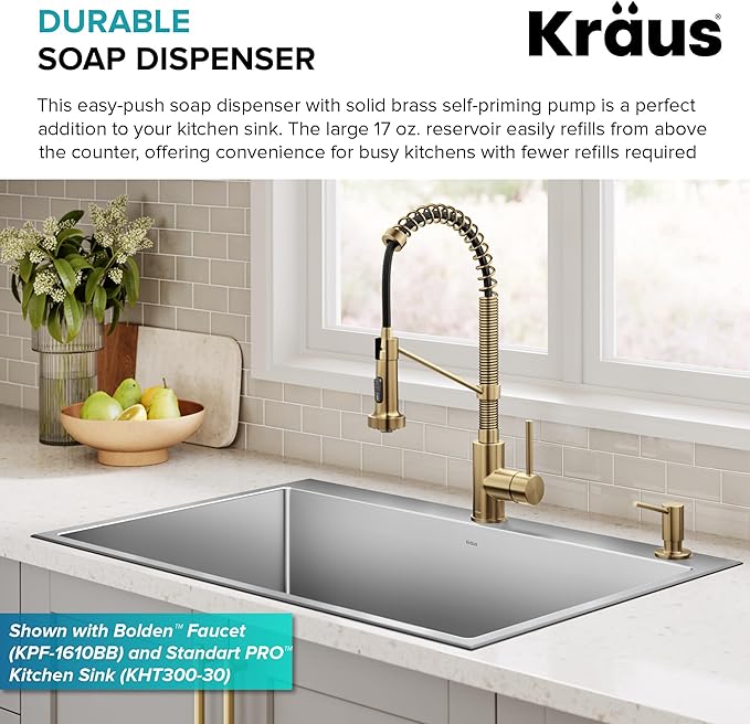 KRAUS Kitchen Soap and Lotion Dispenser in Spot-Free Brushed Brass, KSD-43SFBB