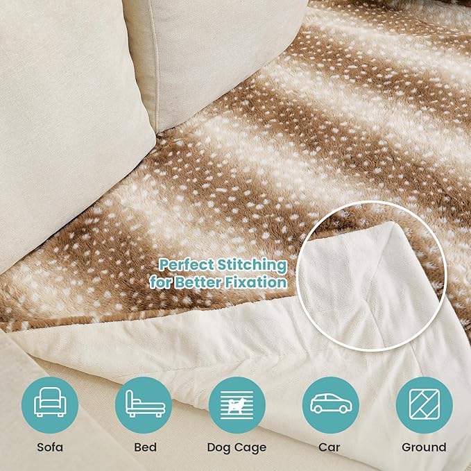 Waterproof Pet Blanket, Christmas Deer Print Blanket for Bed Couch Protector, Reversible Washable Plush Dog Faux Fur Throw for Puppy, Double Sided Cat Blanket, 30x40 inch, Brown