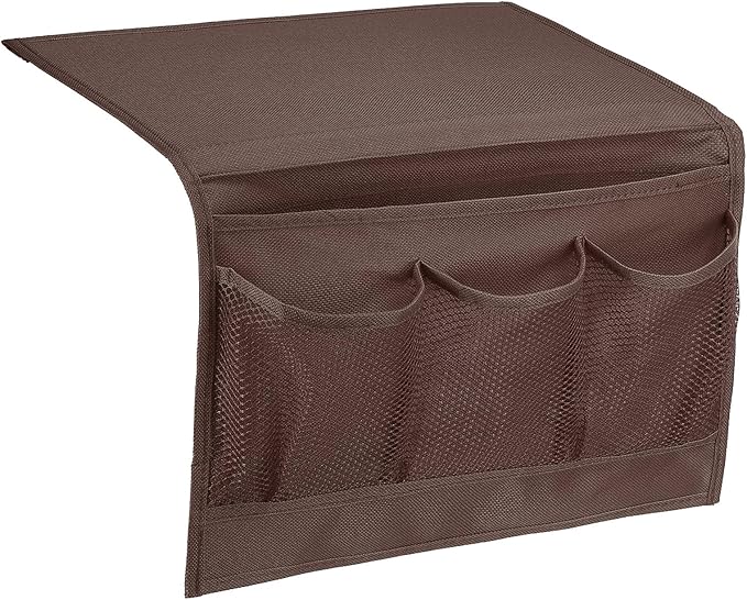 PATIKIL Bedside Caddy, Bedside Organizer with 5 Pockets, Brown, Canvas, Minimalist Style