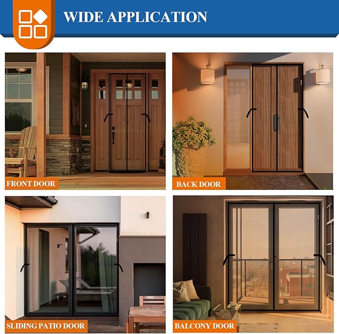 Magnetic Screen Door, Fits Door Size 72'' x 80'', Scratch-Proof Polyester, Classic Middle-Opening, Keep Annoying Creatures Out, Pet Friendly Mesh, Walk Through, Suitable for French/Double Doors, Grey