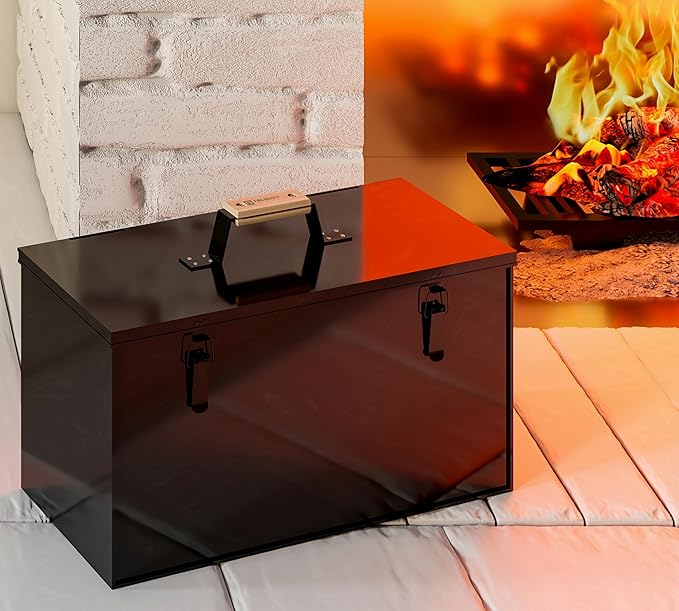 Fire Beauty Fireside Ash Carrier,Metal Ash Storage Box,3 Gallon Ash Tidy Container with Lid,Ash Pail,Fireplace Ash Bucket Bin for Fireplace, Fire Pits, Wood Burning Stoves, Grill, Outdoor